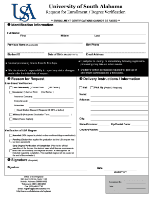 Request for Enrollment Degree Verification  Form