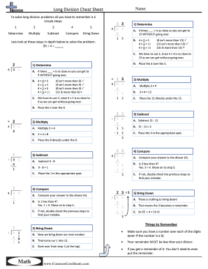 Long Division Cheat Sheet  Form