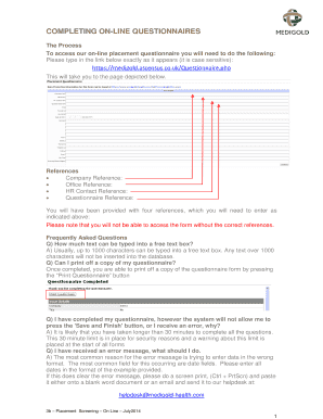 Medigold Online Placement Questionnaire  Form