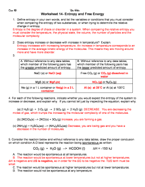 Entropy Worksheet  Form