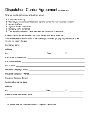 Dispatcher Carrier Agreement PDF  Form