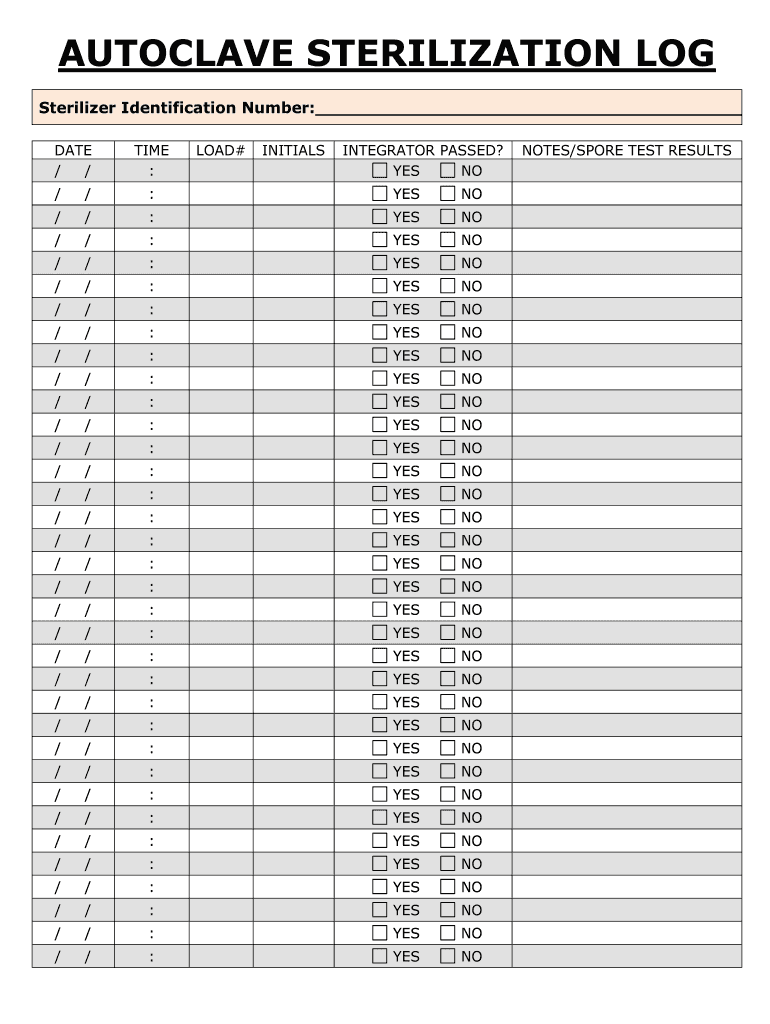 EBAP Autoclave Sterilization Log Oregon  Form