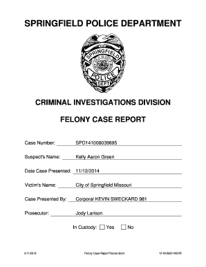 Springfield Police Department Felony Criminal Case Report Springfieldmo  Form