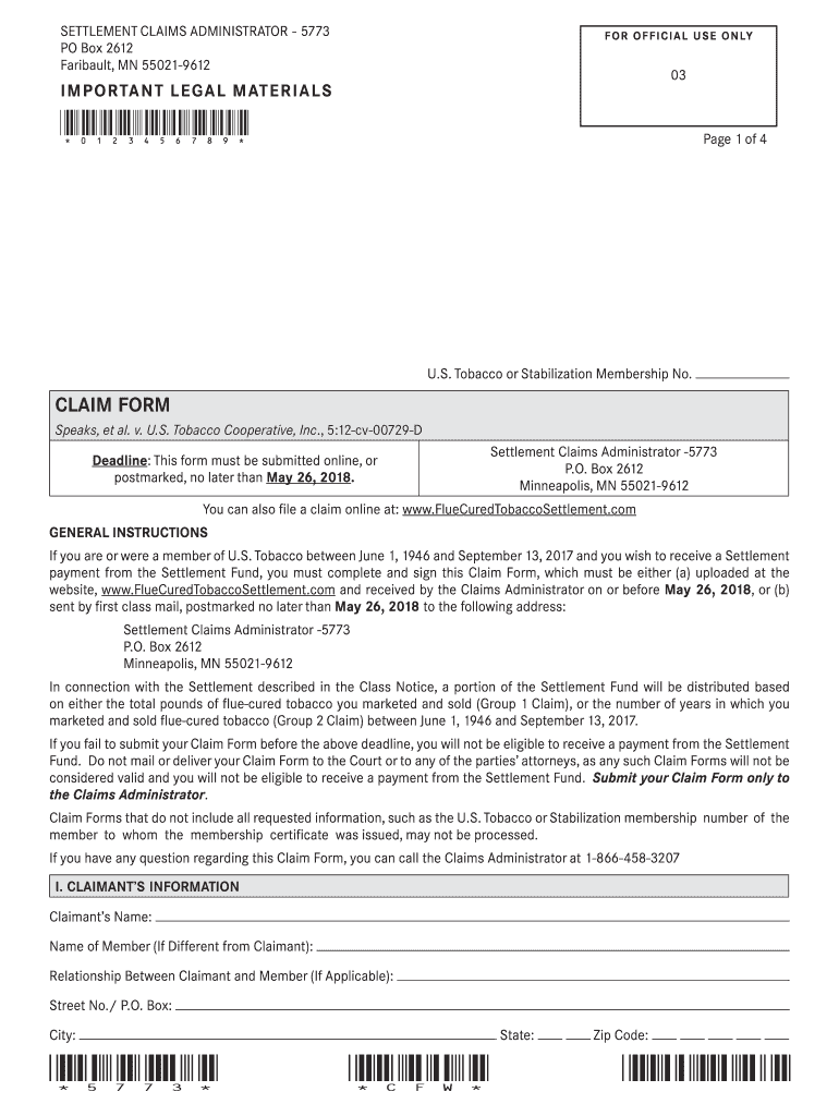 Flue Cured Tobacco Settlement  Form