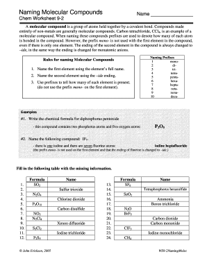 Naming Molecular Compounds Answer Key  Form