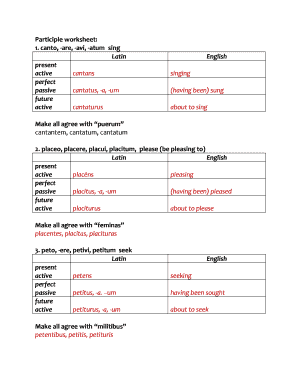 Latin Participles Worksheet  Form