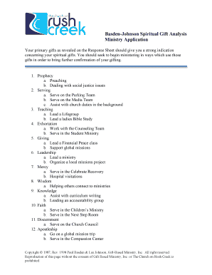 Basden Johnson Spiritual Gift Analysis  Form