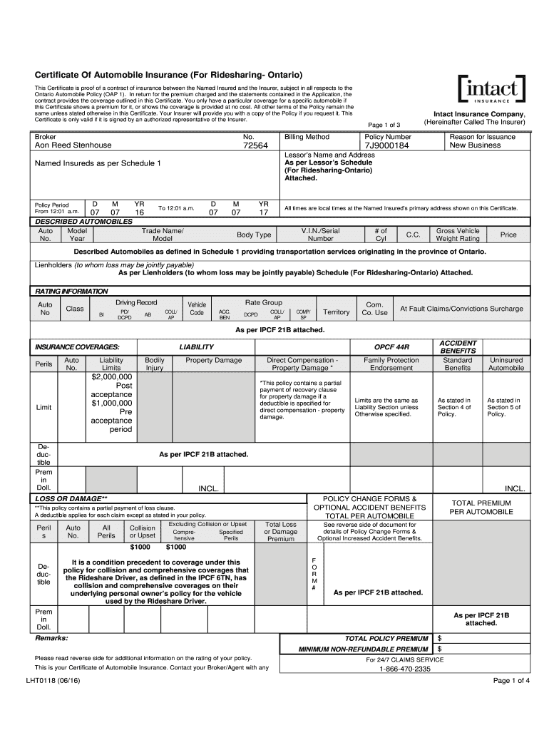  Certificate of Automobile Insurance Final 2016-2024