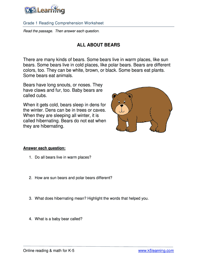 reading comprehension for grade 1 pdf fill out and sign