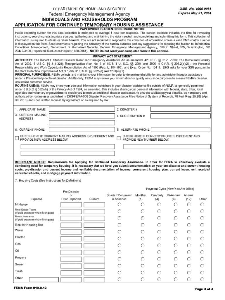 Instructions for Completing Your Application for Continued Temporary Housing Assistance  Form
