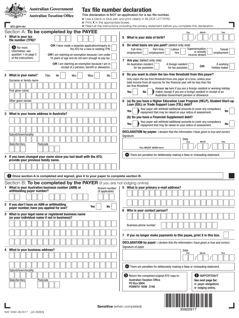 tax declaration form australia