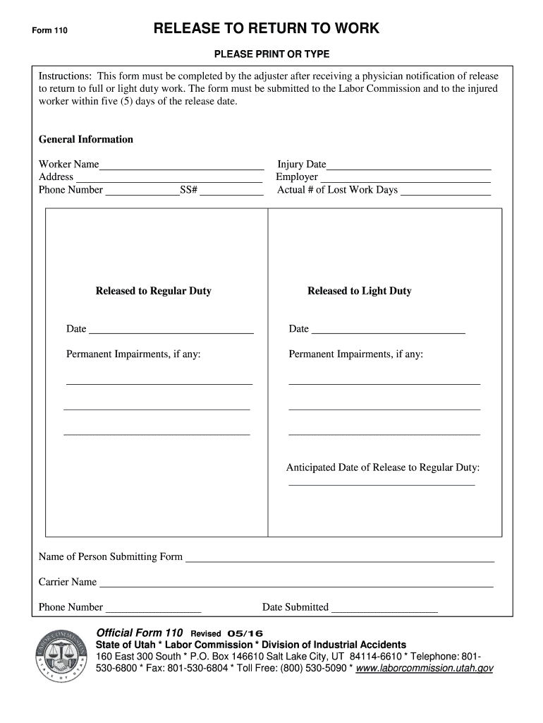 Utah Form 110