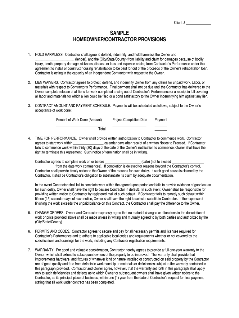 Contractor Provisions  Form