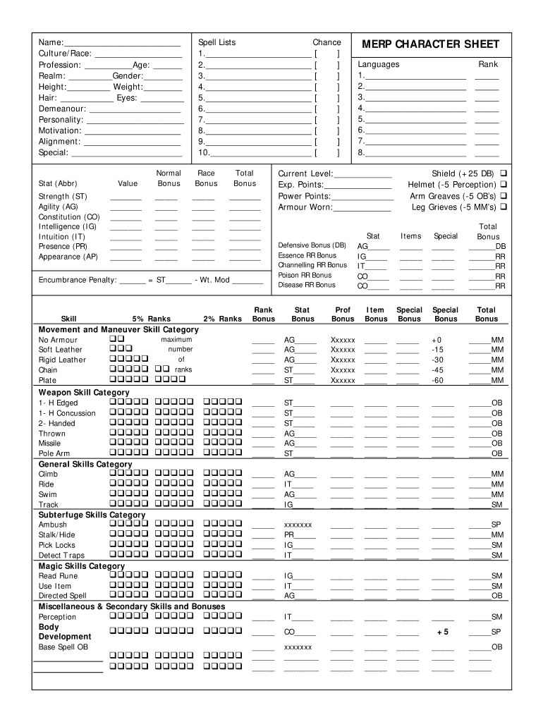 Character Sheet Template  Form