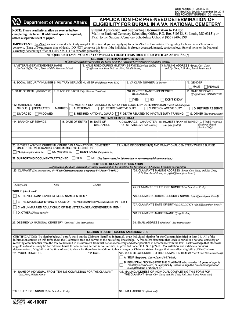 Va Form 40 10007