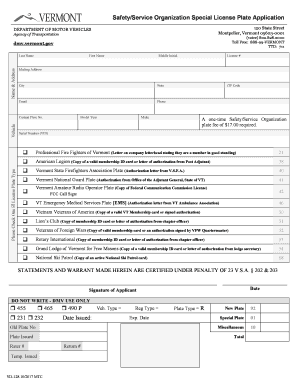 SafetyService Organization Special License Plate Application  Form