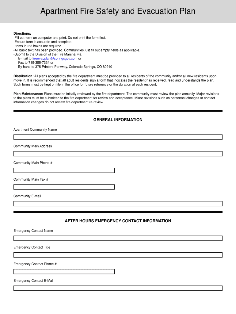 Fire Safety Plan for Apartment  Form