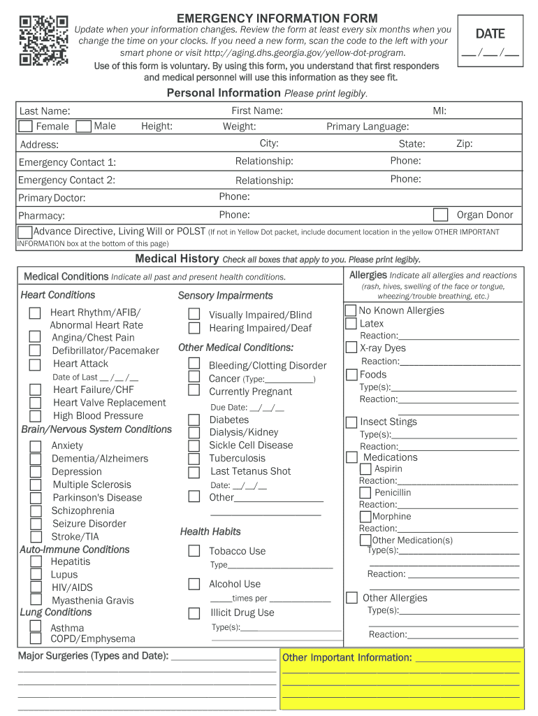 Get and Sign Georgia Emergency Information Form 