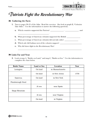 Patriots Fight the Revolutionary War Answer Key  Form