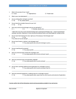 Tourist Questionnaire  Form