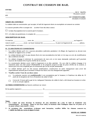 Contrat De Cession De Bail  Form