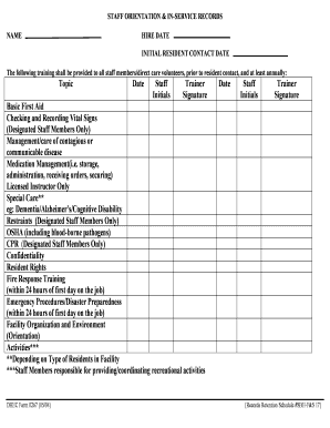 STAFF ORIENTATION &amp; in SERVICE RECORDS  Form