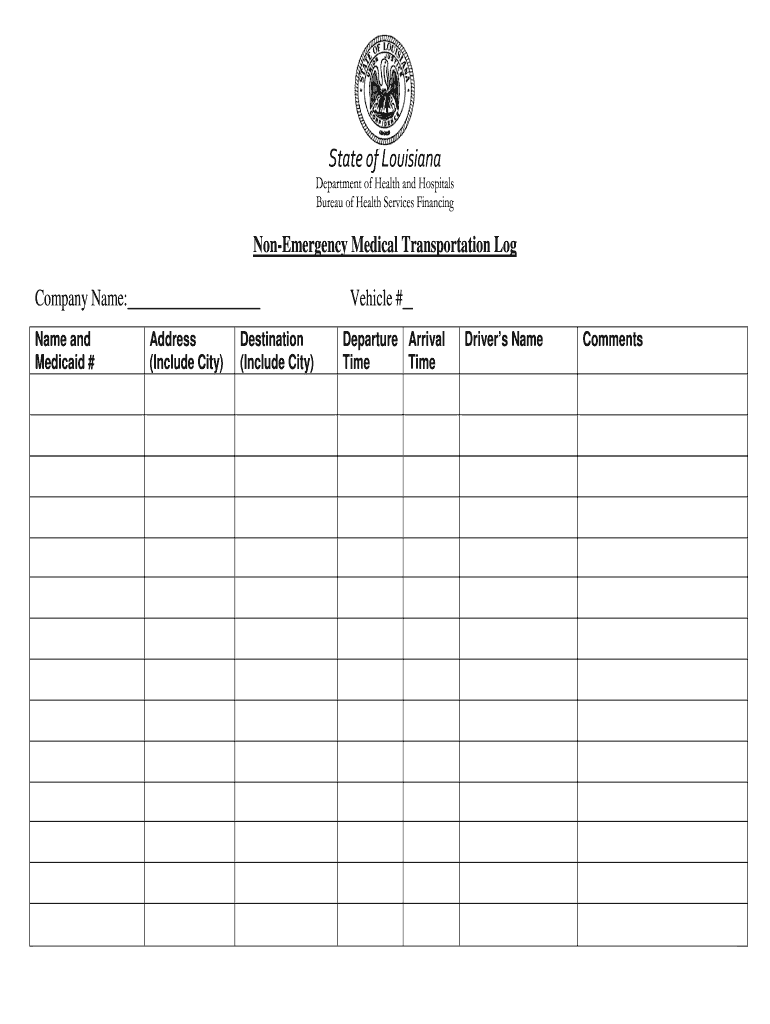 Non Emergency Medical Transportation Log  Form