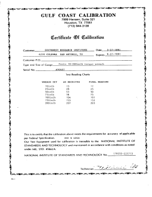 Torque Wrench Calibration Certificate PDF  Form