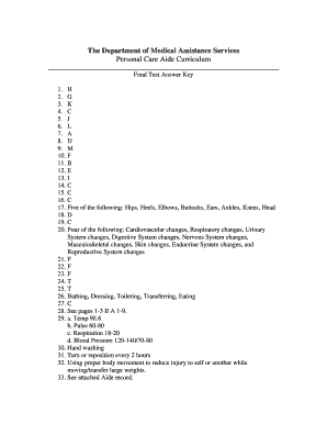 Personal Care Aide Curriculum Answers  Form