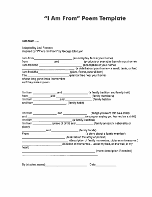 Where I&#039;m from Poem Template  Form