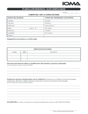 Planilla Alta Complejidad Ioma  Form