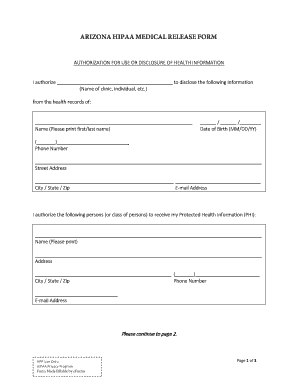 Arizona HIPAA Release Form