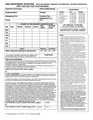 Aaa Staffing Timesheet  Form