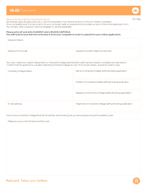 Mature Student Railcard Application Form