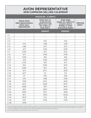 Avon Campaign Calendar  Form