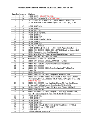 Customs Broker Exam October Answers  Form