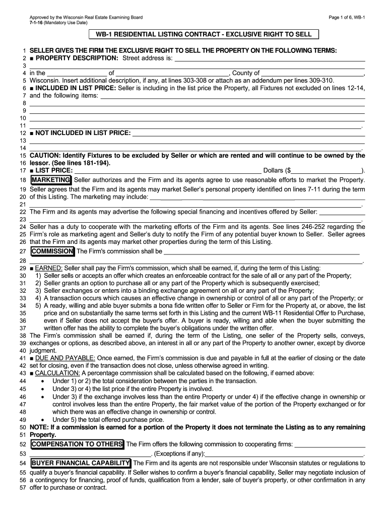  Wisconsin Listing Form 2016-2024