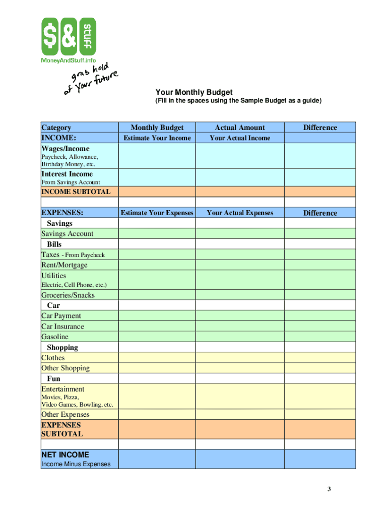 Teen Budgeting  Form