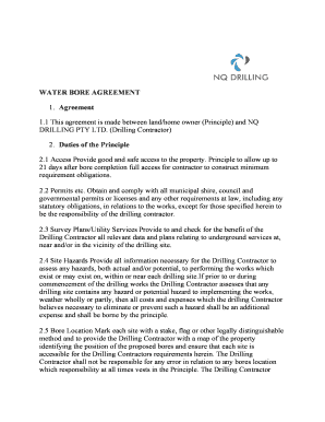 WATER BORE AGREEMENT  Form