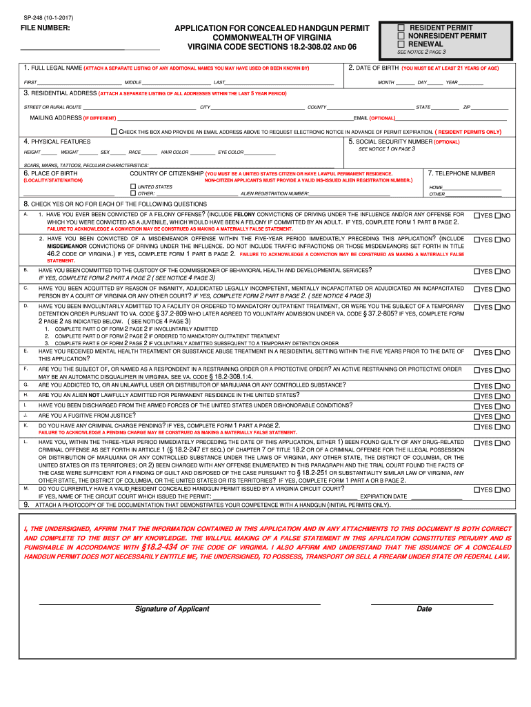  Sp 248 Concealed Handgun Permit Application Rev 10 1 17 Edits 1 2021