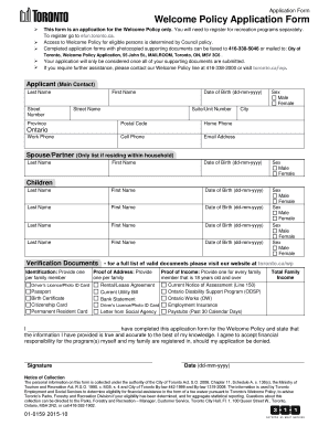  Welcome Policy Form 2015-2024