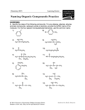 Iupac Nomenclature Practice Exercises with Answers  Form