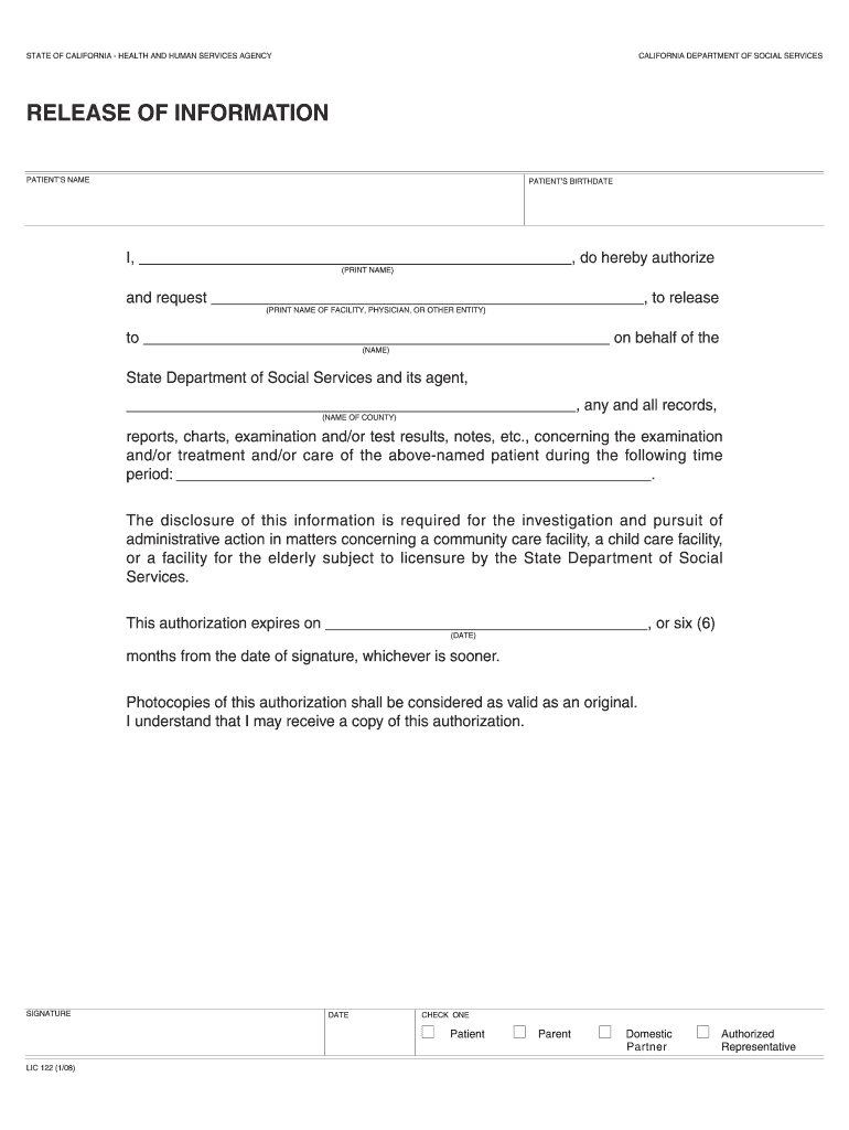 Ca Lic Release Form