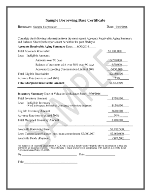 Borrowing Base Certificate Template Excel  Form