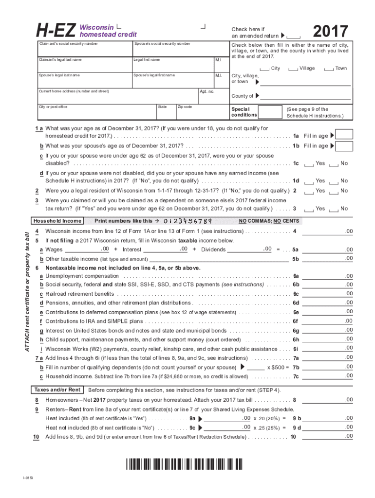  Wisconsin Homestead Credit  Form 2017