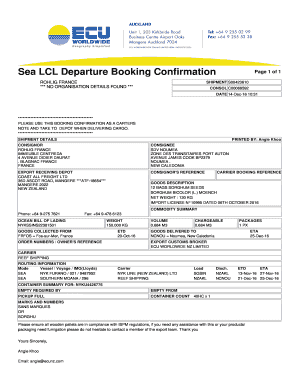 Sea LCL Departure Booking Confirmation  Form