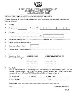Ignou Evaluation Sheet PDF  Form