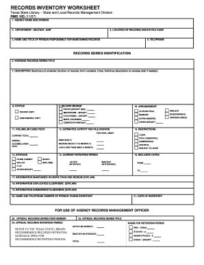 Records Inventory Worksheet  Form