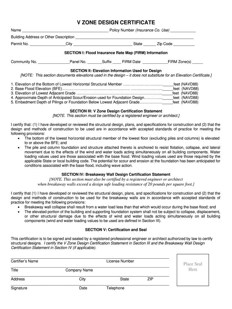 V Zone Certificate  Form