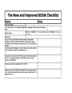 Bdsm Checklist  Form